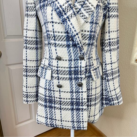 NWT Zara Blogger Blue White Double Breasted Textured Blazer Jacket. - Picture 6 of 13